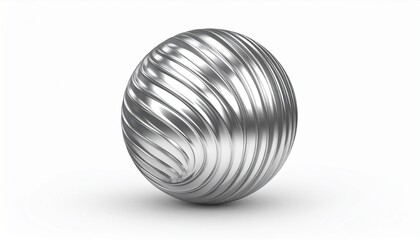 Polished metallic sphere with parallel grooves encircling its surface—minimalist, industrial, and reflective.