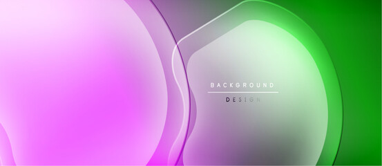 Abstract gradients blend purple, green, gray. Overlapping shapes create modern background design. Smooth transitions, vibrant colors present.