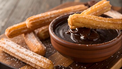 Chocolate con churros Spanish fried pastry with thick hot chocolate
