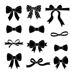 Black Silhouette Bows and Ribbons Icon Set illustrations