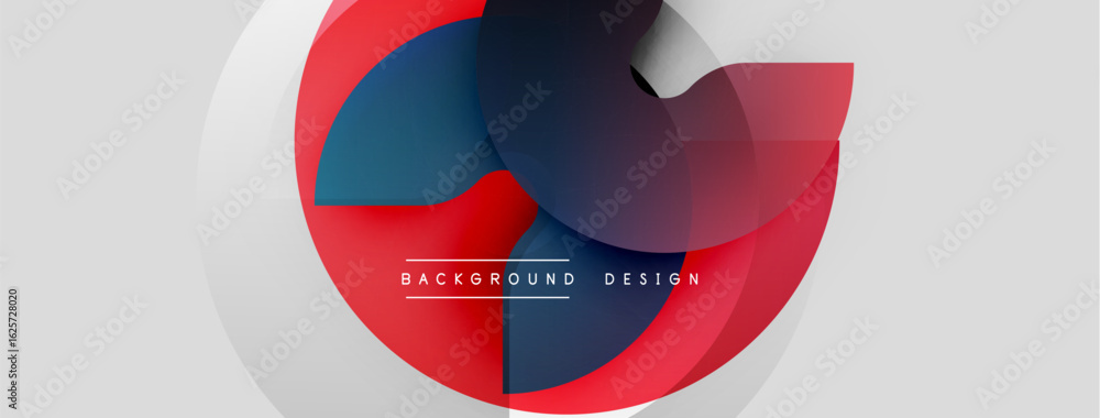 Poster abstract graphic design. overlapping circles create dynamic composition. red, navy, white colors dom