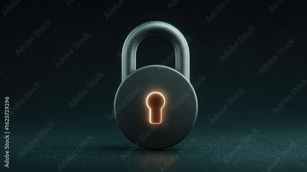 Aufkleber anonymous browsing cybersecurity concept. metal padlock with illuminated keyhole on a dark backgroun