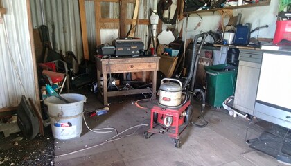 Cluttered workshop tools equipment