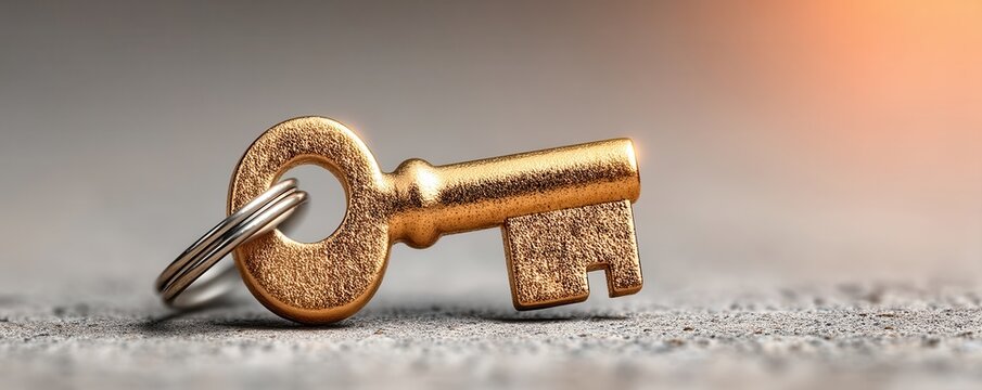 anonymous browsing cybersecurity concept. A close-up of an old key on a textured surface, illuminated softly from one side.