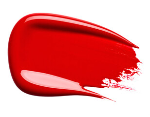 Glossy red nail polish smear isolated on transparent background