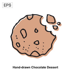 Hand-drawn chocolate chip cookie with a bite taken out
