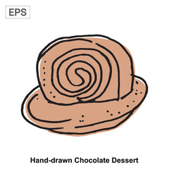Hand-drawn Chocolate Cake Dessert on Plate