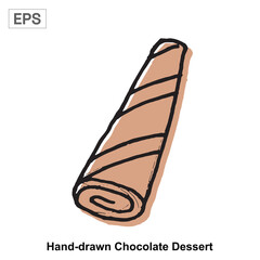 Handdrawn Chocolate Dessert Rolled Wafer with Brown Stripes