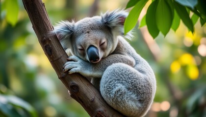 Fototapeta premium Sleepy koala on a tree branch