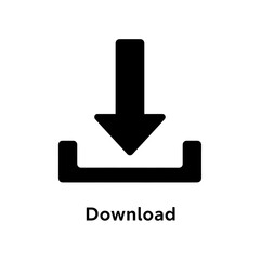 Simple download icon with arrow pointing into a box signifying data transfer and file retrieval for digital content access and storage solutions