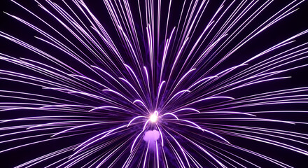 Stunning burst of purple light trails emanating outwards, perfect for dynamic visuals and energetic backgrounds, conveying excitement and celebration with vibrant flair