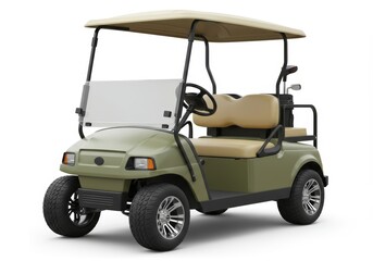 Olive green golf cart isolated on white background in studio shot style