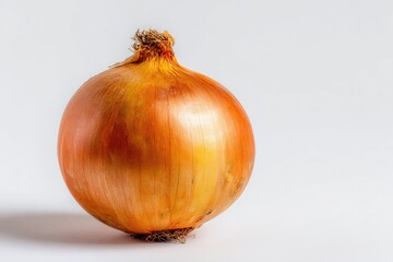 Single onion, golden-orange hue, against white background