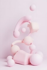 Pink soap bubbles float delicately, like sweet pastel candies and marshmallow hearts
