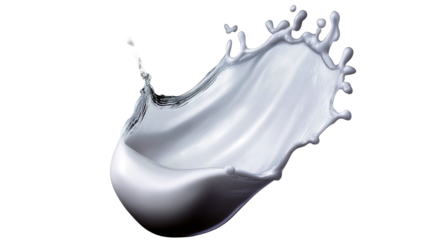 Splash of white liquid captured in motion with transparent background