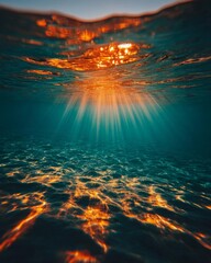 Sunlight filtering through water creates a serene underwater scene.