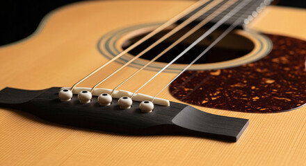 Fototapeta premium Closeup of Acoustic Bass Guitar Bridge with Four Tuning Pegs.