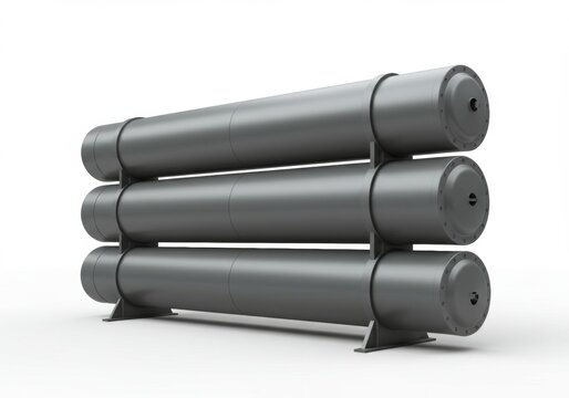 Metallic Cylindrical Storage System on a White Backdrop for Industrial Use