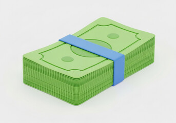 A neatly stacked bundle of green dollar banknotes secured with a blue band representing financial wealth and economic prosperity
