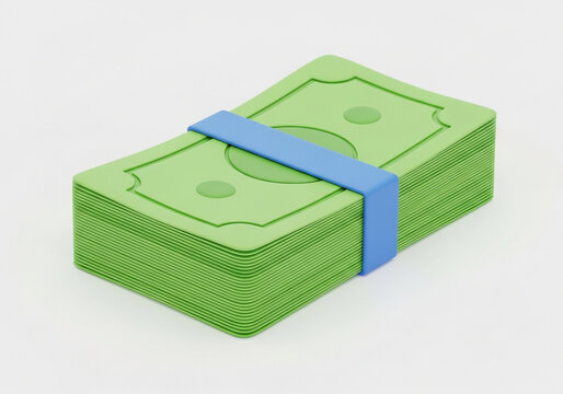 A neatly stacked bundle of green dollar banknotes secured with a blue band representing financial wealth and economic prosperity