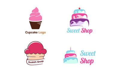 set of Sweet Shop logo template design vector. Illustration of cake with cherries