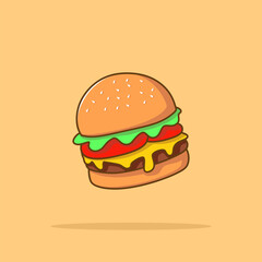 Cheese Burger Cartoon Vector Icon Illustration. Food Burger Icon Concept Isolated Premium Vector. Flat Cartoon Style