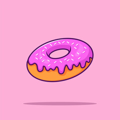 Flying Donut Melted Cartoon Vector Icon Illustration. Food Bakery Icon Concept Isolated Premium Vector. Flat Cartoon Style