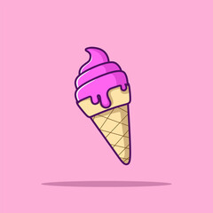 Ice Cream Cone Cartoon Vector Icon Illustration. Sweet Food Icon Concept Isolated Premium Vector. Flat Cartoon Style