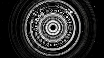 Monochromatic sequence of modular shapes rotating clockwise in evenly spaced rings