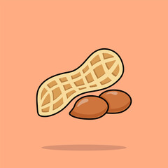 Flat Cartoon Style Peanut Vegetable Vector Icon Illustration. Food Nature Icon Concept Isolated Premium Vector