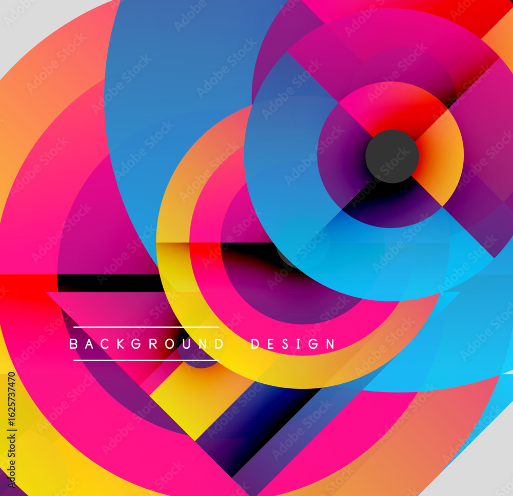Poster abstract vibrant circles overlap creating dynamic colorful composition. modern design elements sugge
