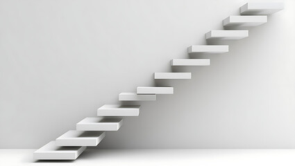 Obraz premium Modern white floating staircase ascending against a plain wall