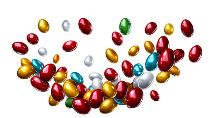 Colorful candy eggs scattered with a transparent background