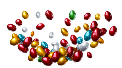 Colorful candy eggs scattered with a transparent background