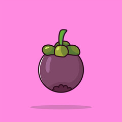 Mangosteen Fruit Cartoon Vector Icon Illustration. Food Nature Icon Concept Isolated Premium Vector