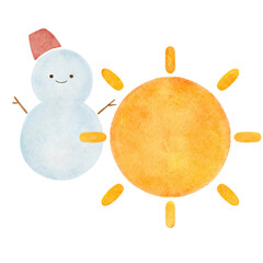 水彩で描いた晴れのち雪イラスト