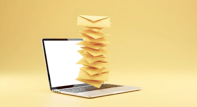 Surreal representation of abundant messages spilling from a computer screen.