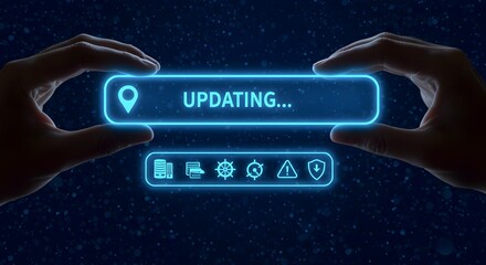 A hand interacting with a dynamic update process in a secure, modern digital environment.