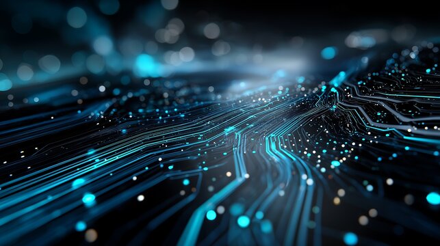 Cyberpunk Blue Circuit Background - Glowing Fiber Optic Network - Quantum Tech Neon Lights - Abstract Digital Node Connections - Futuristic Electric Wallpaper