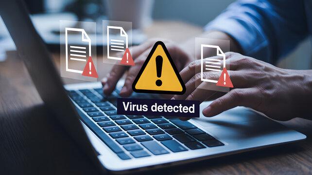 Urgent alert signals cybersecurity threat detected on laptop, prompting immediate action to protect sensitive data and systems