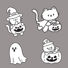 Cartoon, element, ghost in a cloak, autumn, Halloween, illustration, cute picture, hand-painted