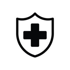 Health Care Shield Icon with Medical Cross Symbol on Solid Background