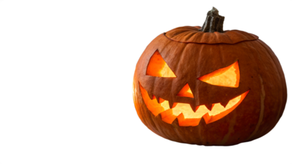 Glowing Jack-o'-lantern, menacing grin, Halloween, dark background, spooky, autumn, festive, carved pumpkin, illuminated, scary, isolated.