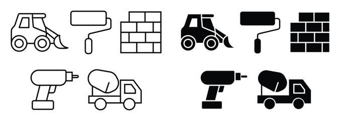 Construction Equipment Icons Set for Building and Renovation Projects