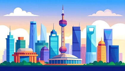 Obraz premium Shanghai Skyline with Modern Cityscape.