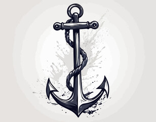 A bright red nautical anchor with two fluke ends plunges into choppy turquoise and white waves, secured by a thick, twisted whit (1)