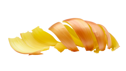 Fruit peel twisted and shaped on a transparent background