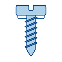 Fototapeta premium Screw with spiral threads and a slotted head in blue outline 