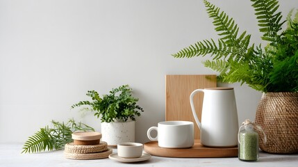 Fototapeta premium Green Plants on Wooden Cutting Board