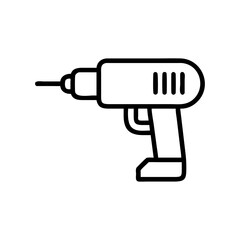 Electric drill in minimalist line art style on a transparent background 